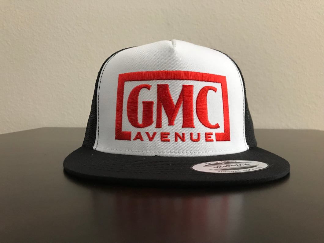 GMC AVE STAMP LOGO BLACK HAT WHITE PANEL RED STITCHING